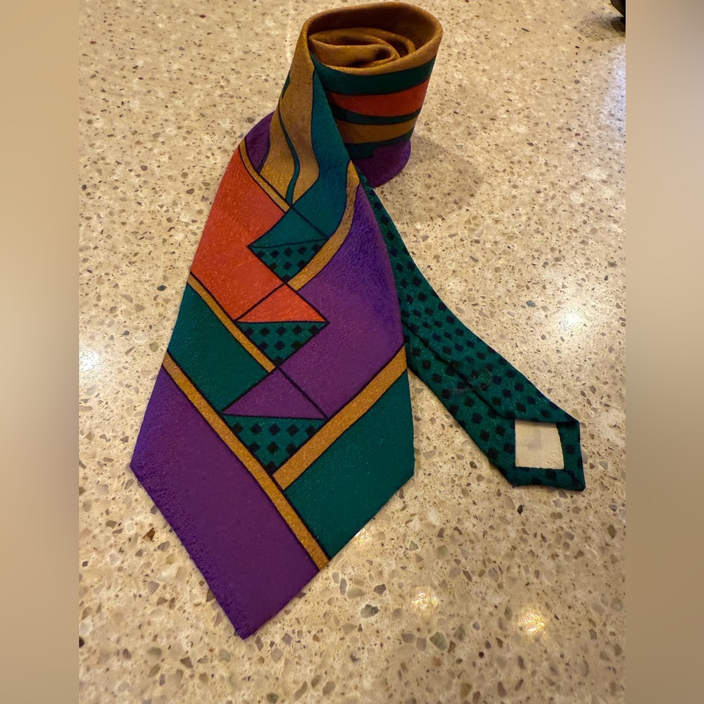 Gianni Versace Vintage 90's Silk Geometric Necktie Designed Italy Made In Spain
